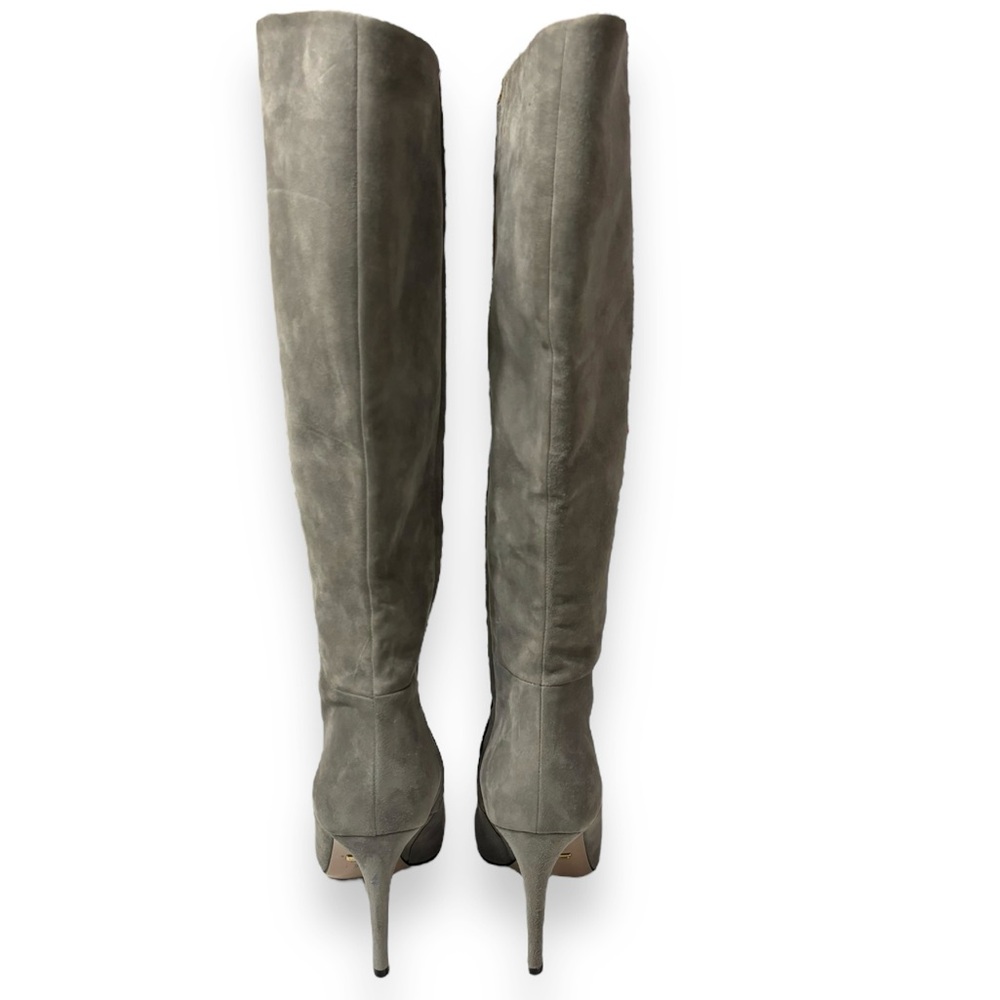 GUCCI Grey Suede Over The Calf Side Zip High Heel Boots - Picture 3 of 12